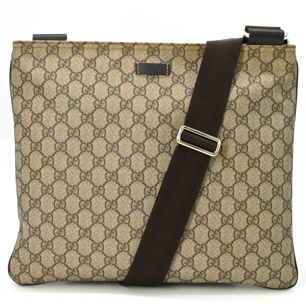 GUCCI GG Supreme Shoulder Bag, Beige Brown Leather, Women's, 201446